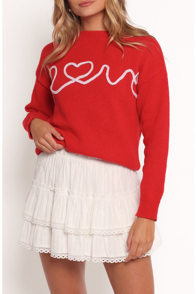 Love Embroidered Graphic Crewneck Sweater, Main, color, RED