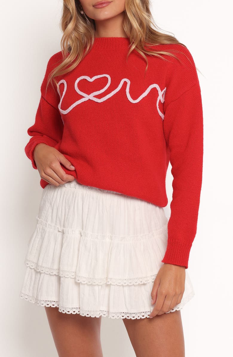 Petal & Pup Love Embroidered Graphic Crewneck Sweater, Main, color, Red