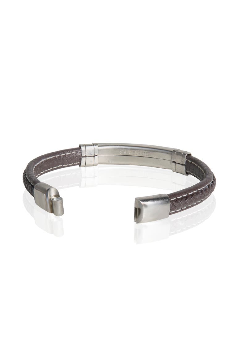 Microfiber Leather and Stainless Steel ID Bracelet for Men - 8.5'', Alternate, color, Black