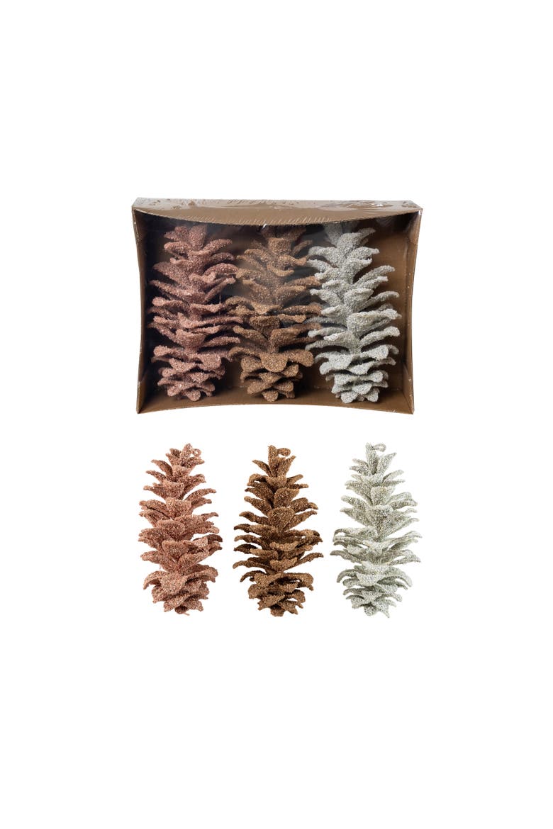 Glittered Faux Pinecones Trio, Multicolor, Main, color, Multicolor