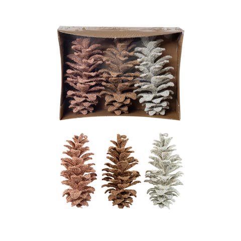 Glittered Faux Pinecones Trio, Multicolor