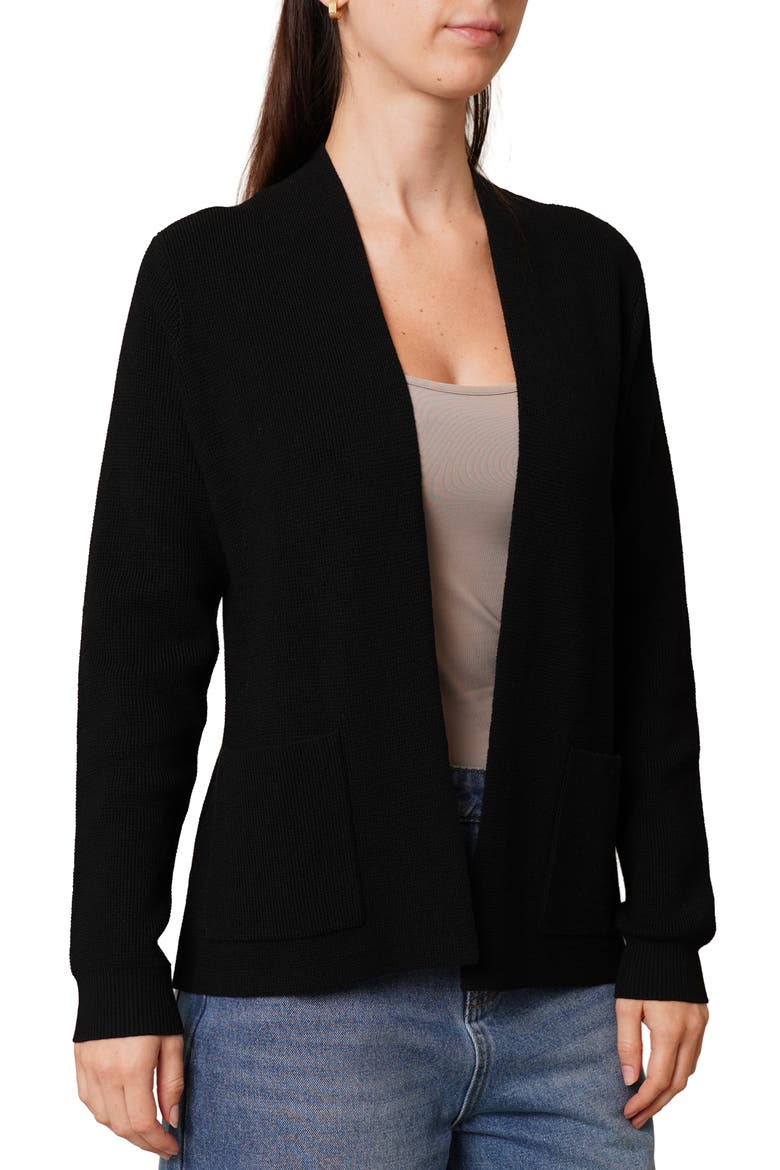 Open Front Waffle Cardigan, Alternate, color, BLACK