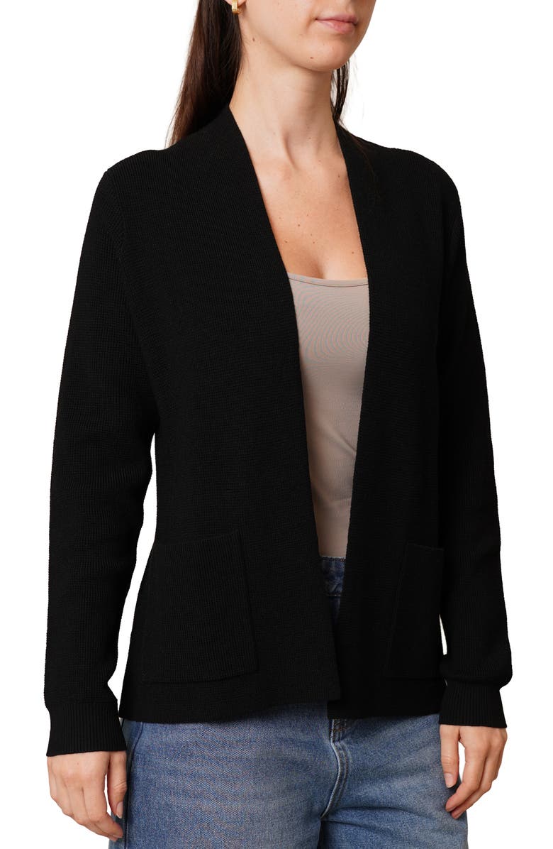 CYRUS Open Front Waffle Cardigan, Alternate, color, Black