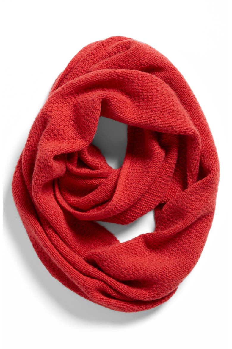 Pointelle Knit Wool & Cashmere Infinity Scarf, Main, color, RED BEAUTY