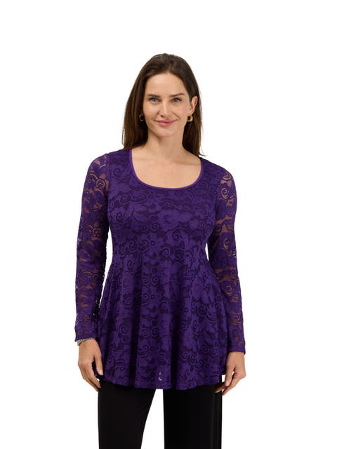 Elevate Womens Lace Long Sleeve Scoop Neck Tunic Top