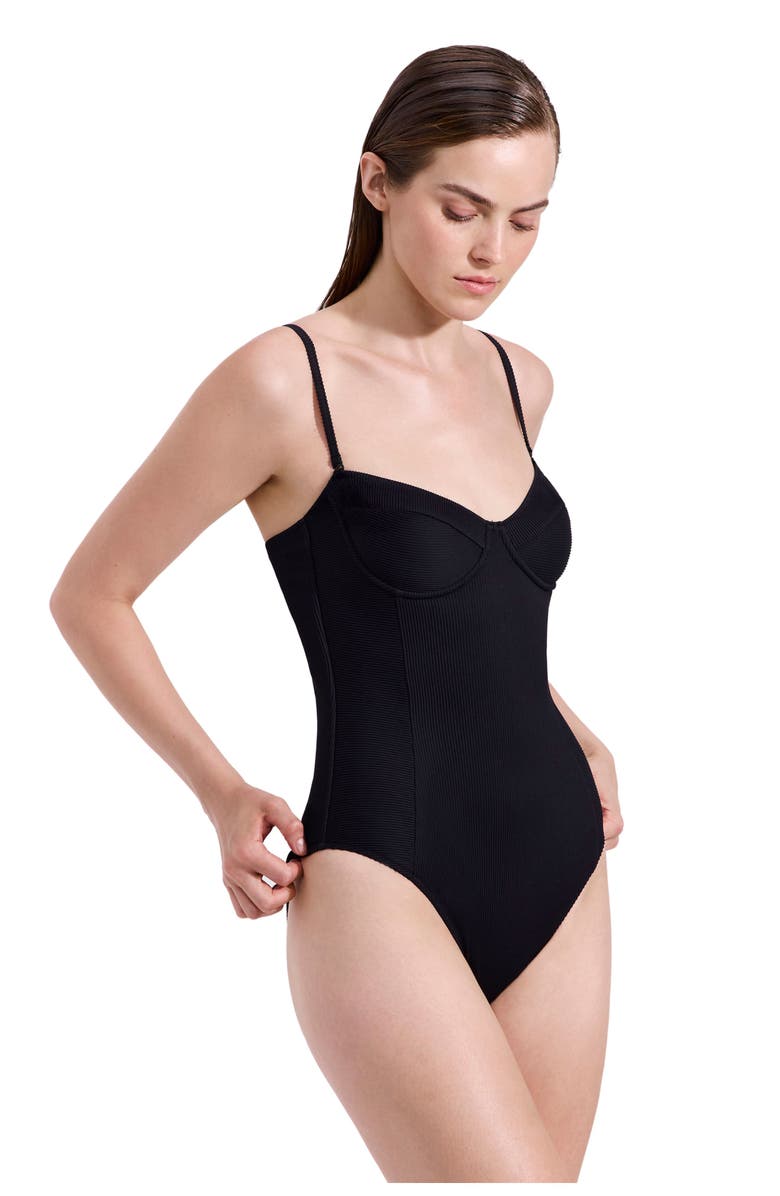 Luma Gottex Emanuelle Textured Underwire Bandeau One Piece, Alternate, color, Black