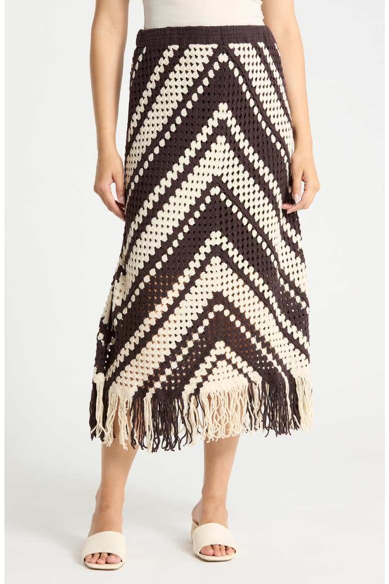 Chevron Open Knit Midi Skirt, Main, color, CHOCOLATE/ CREAM