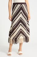 Adrianna Papell Chevron Open Knit Midi Skirt