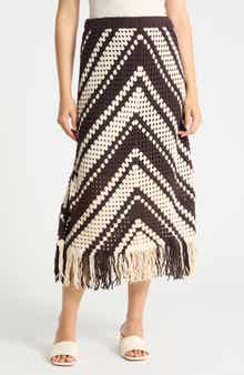 Chevron Open Knit Midi Skirt