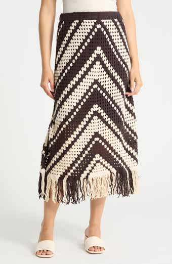 Chevron Open Knit Midi Skirt