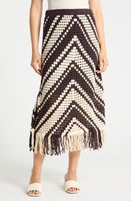 Adrianna Papell Chevron Open Knit Midi Skirt