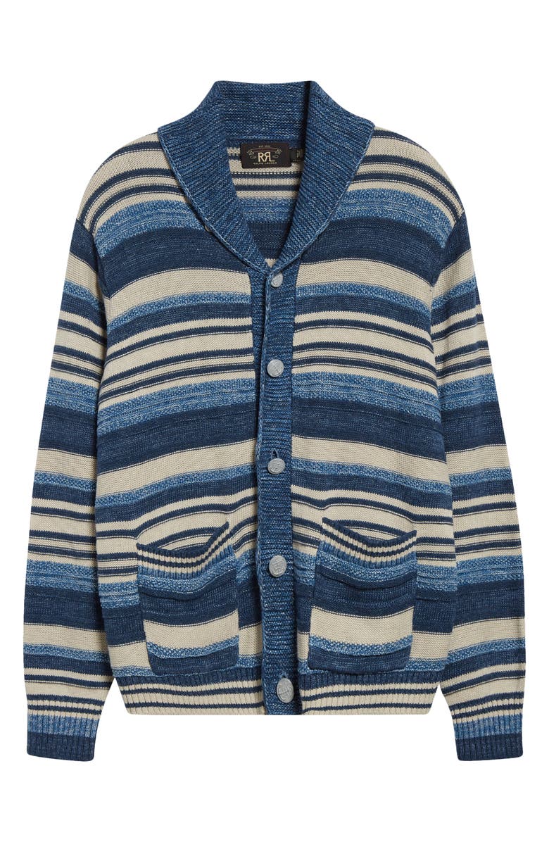Double RL Indigo Stripe Cotton & Linen Cardigan, Alternate, color, Indigo/ Multi