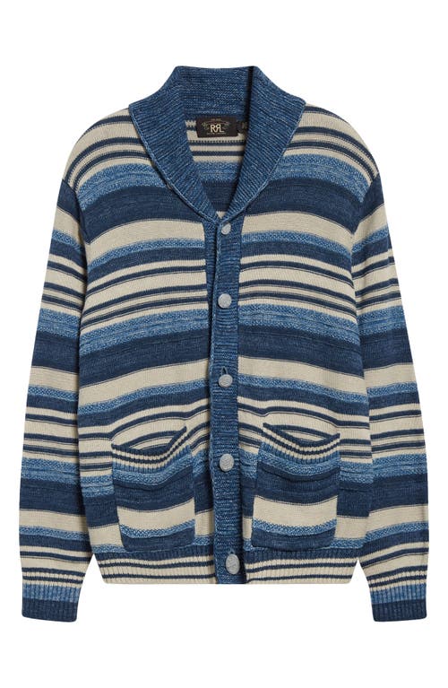 Double Rl Indigo Stripe Cotton & Linen Cardigan