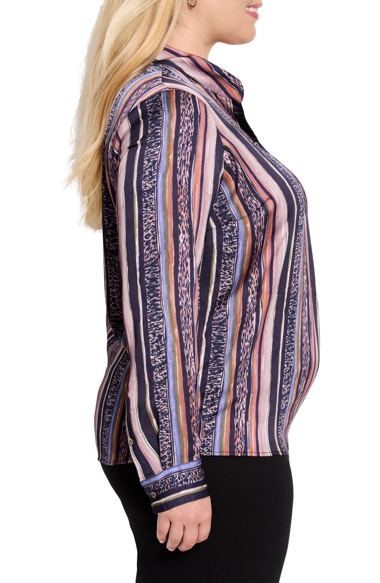 NIC+ZOE Animal Stripe Button-Up Shirt, Alternate, color, Indigo Multi