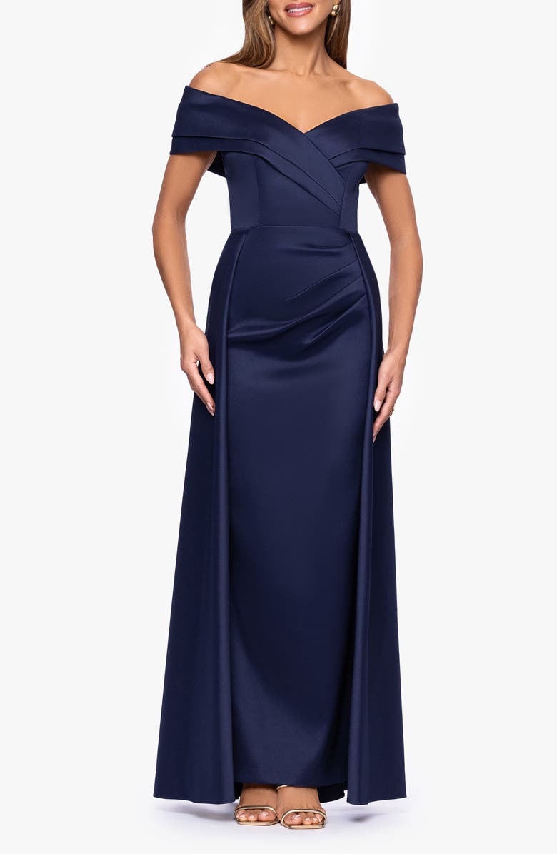 Xscape Evenings Off the Shoulder Mikado Gown, Main, color, Navy