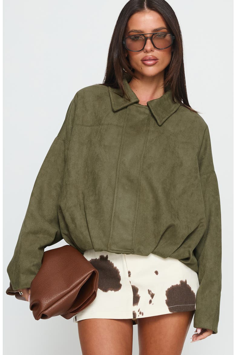 Enlightened Faux Suede Bomber Jacket, Alternate, color, KHAKI