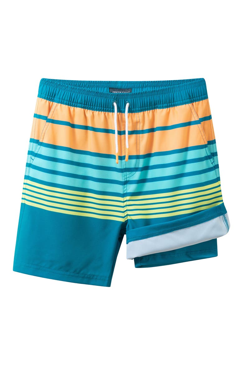 Kids' Floral Print Volley Swim Shorts, Alternate, color, OCEAN STRIPE