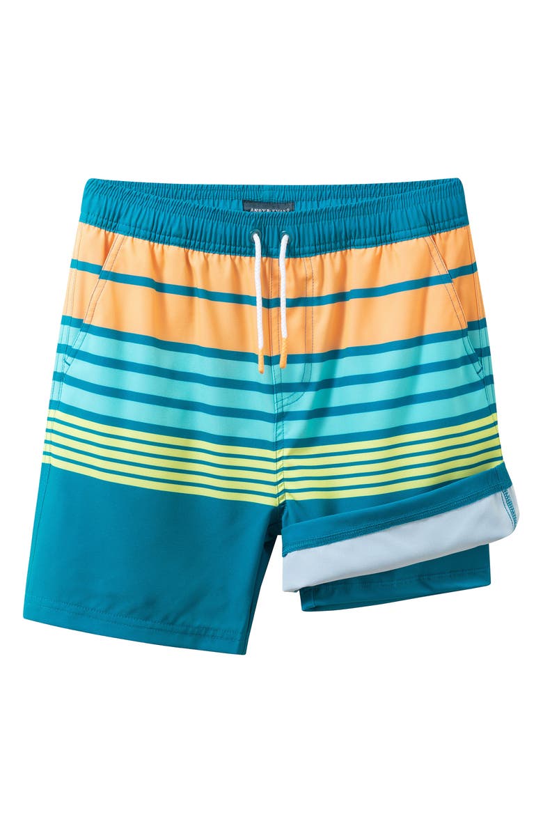 Andy & Evan Kids' Floral Print Volley Swim Shorts, Alternate, color, Ocean Stripe