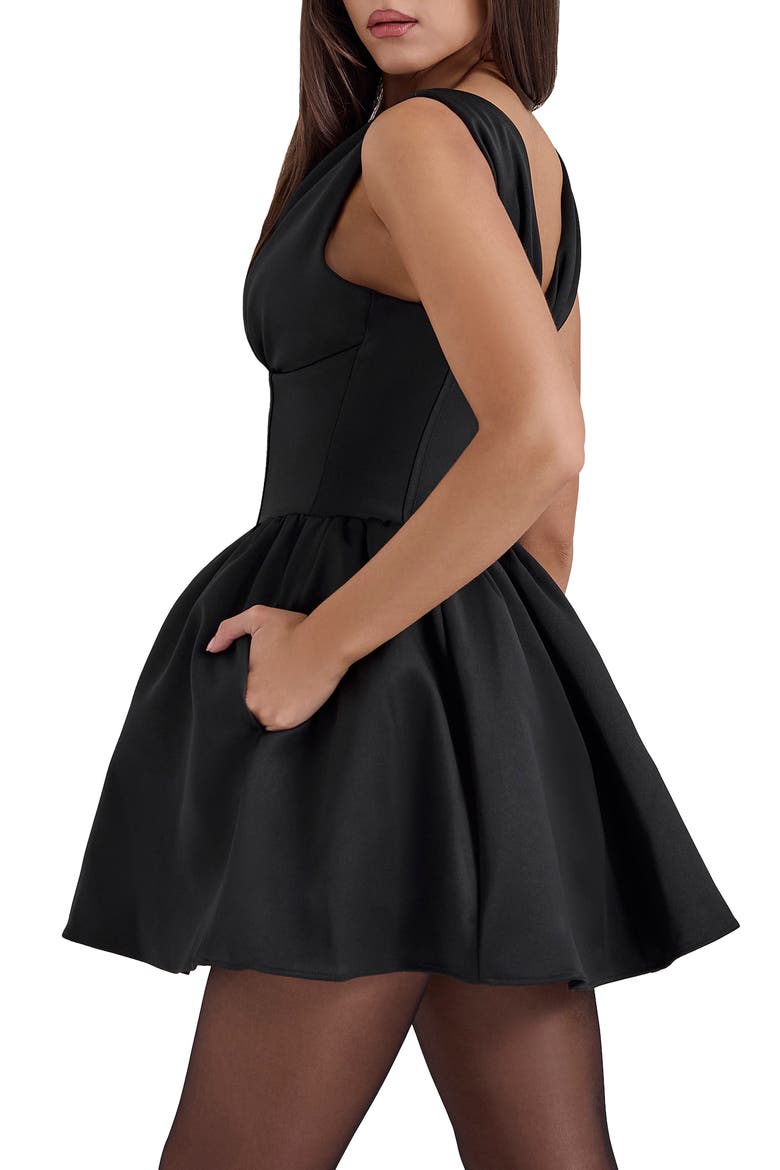Emmeliette Corset Satin Minidress, Alternate, color, BLACK