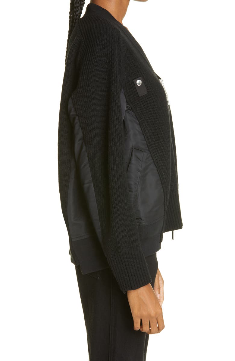 Sacai Hybrid Wool & Nylon Twill MA-1 Sweater Jacket, Alternate, color,