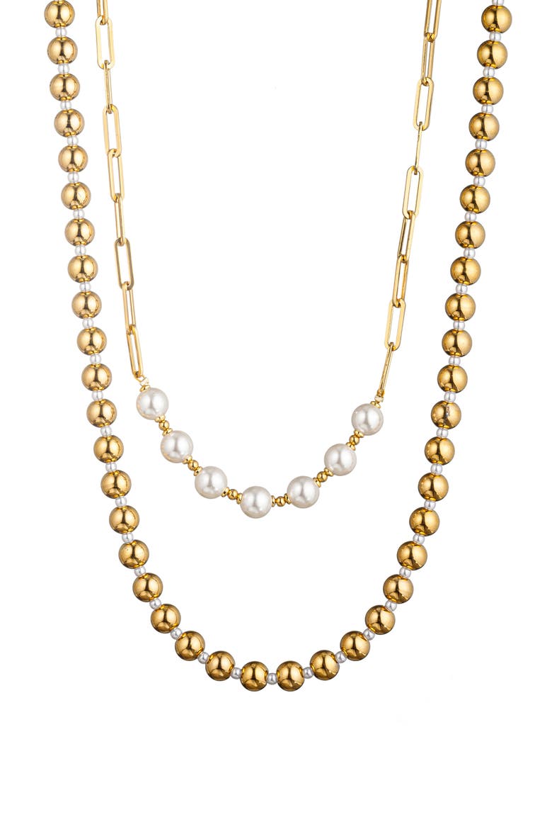 Men's Set of 2 Beaded Necklaces, Main, color, GOLD