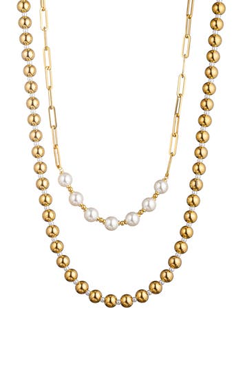 Eye Candy Los Angeles Set Of 2 Beaded Necklaces In Gold