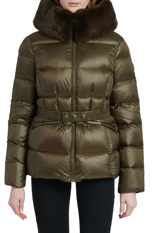 The Recycled Planet Company Lux Faux Fur Lined Water Resistant Recycled Nylon Down Puffer Jacket in Olive  product