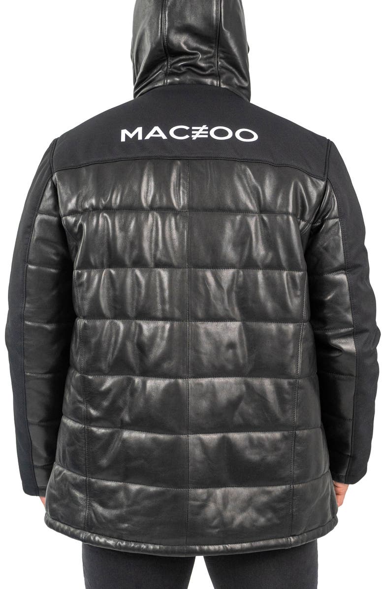 Maceoo Mixed Media Leather Quilted Bomber Jacket, Alternate, color, Black