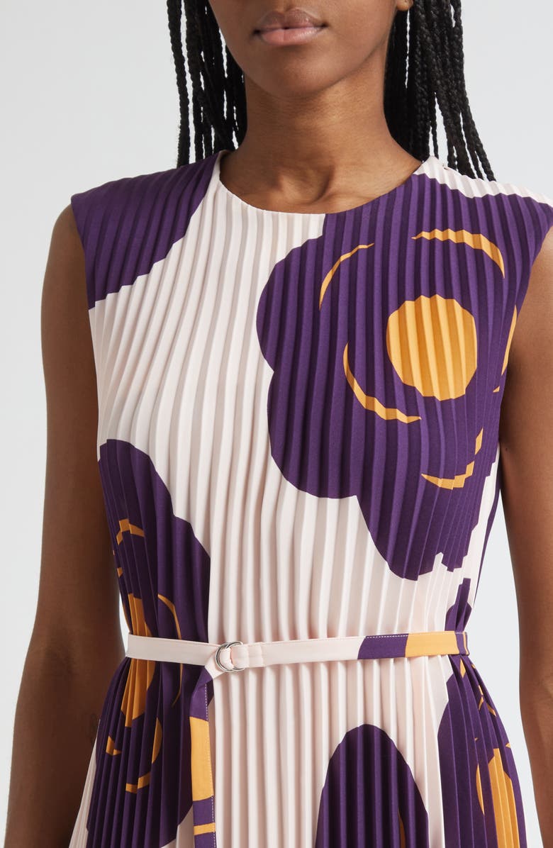 Marimekko Juhlia Tumma Pleated Belted Sleeveless Maxi Dress, Alternate, color, Light Pink Dark Violet Brown