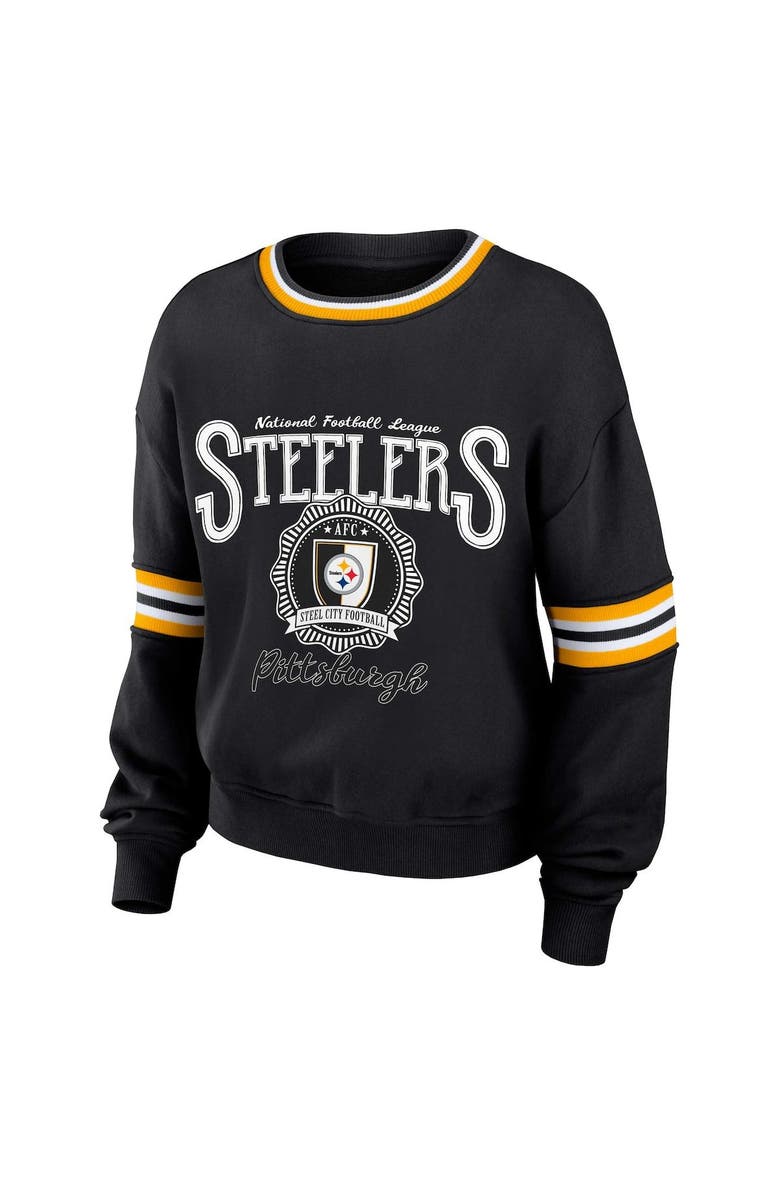 WEAR by Erin Andrews Women's WEAR by Erin Andrews Black Pittsburgh Steelers Prep Crew Sweatshirt, Alternate, color, 