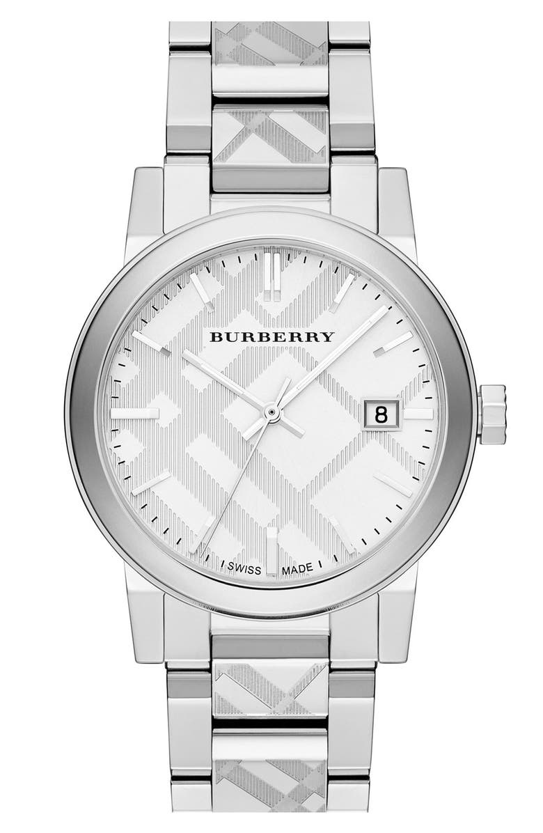 Burberry Check Stamped Bracelet Watch, 38mm, Main, color,