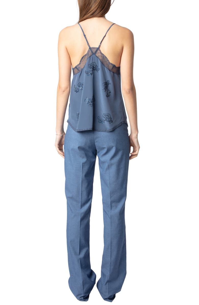 Zadig & Voltaire Christy Ivy Strass Floral Embellished Lace Edge Camisole, Alternate, color, 