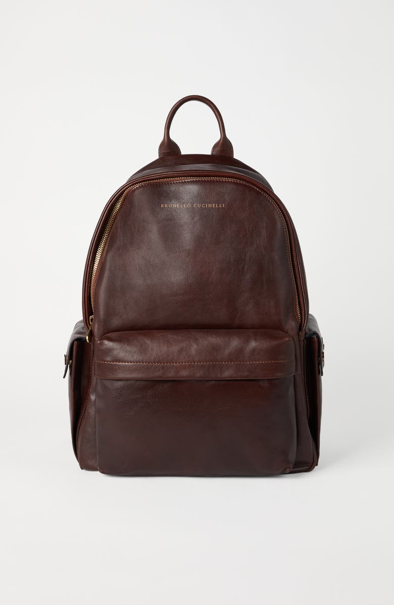 Brunello Cucinelli Calfskin backpack, Alternate, color, Burgundy
