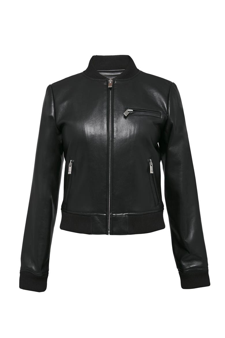 Dixie Recycled Leather Bomber Jacket, Alternate, color, Black