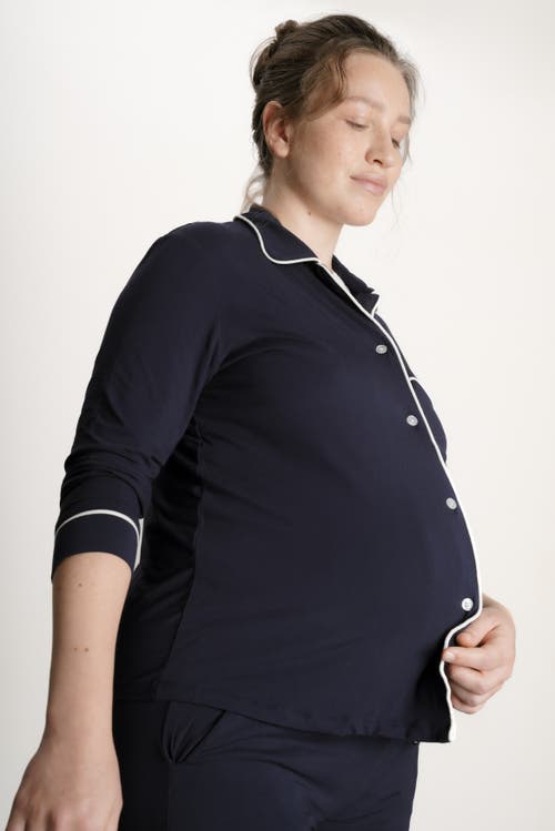 Nom Maternity Heart On My Sleeve Pajama Set In Blue
