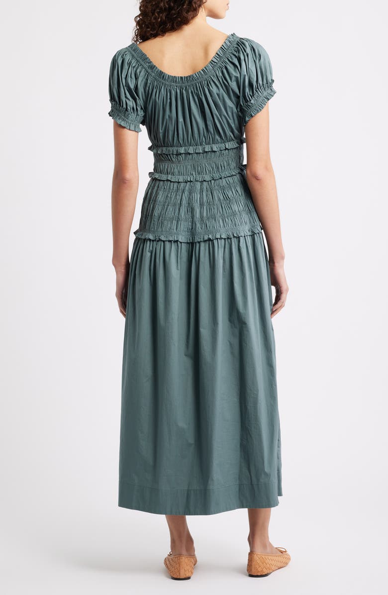 DÔEN Leanne Smock Waist Tiered Organic Cotton Dress, Alternate, color, Lagoon