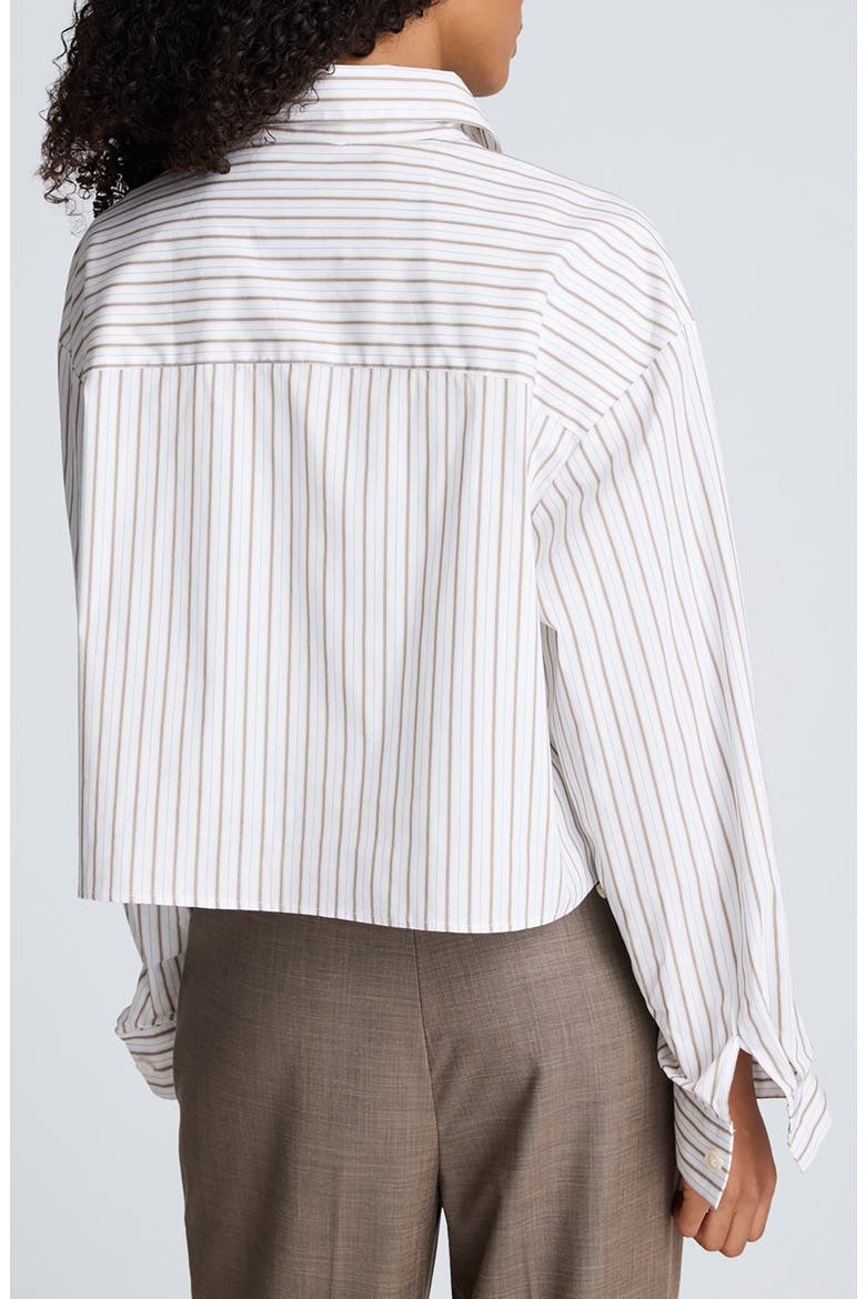 Stripe Crop Button-Up Shirt, Alternate, color, WHEAT/ BARK COMBO