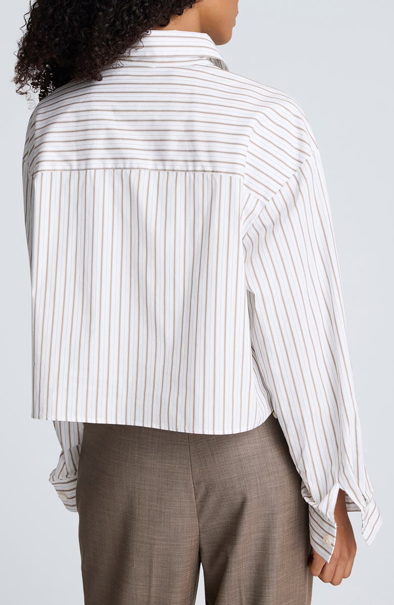 Kenneth Cole Stripe Crop Button-Up Shirt, Alternate, color, Wheat/ Bark Combo