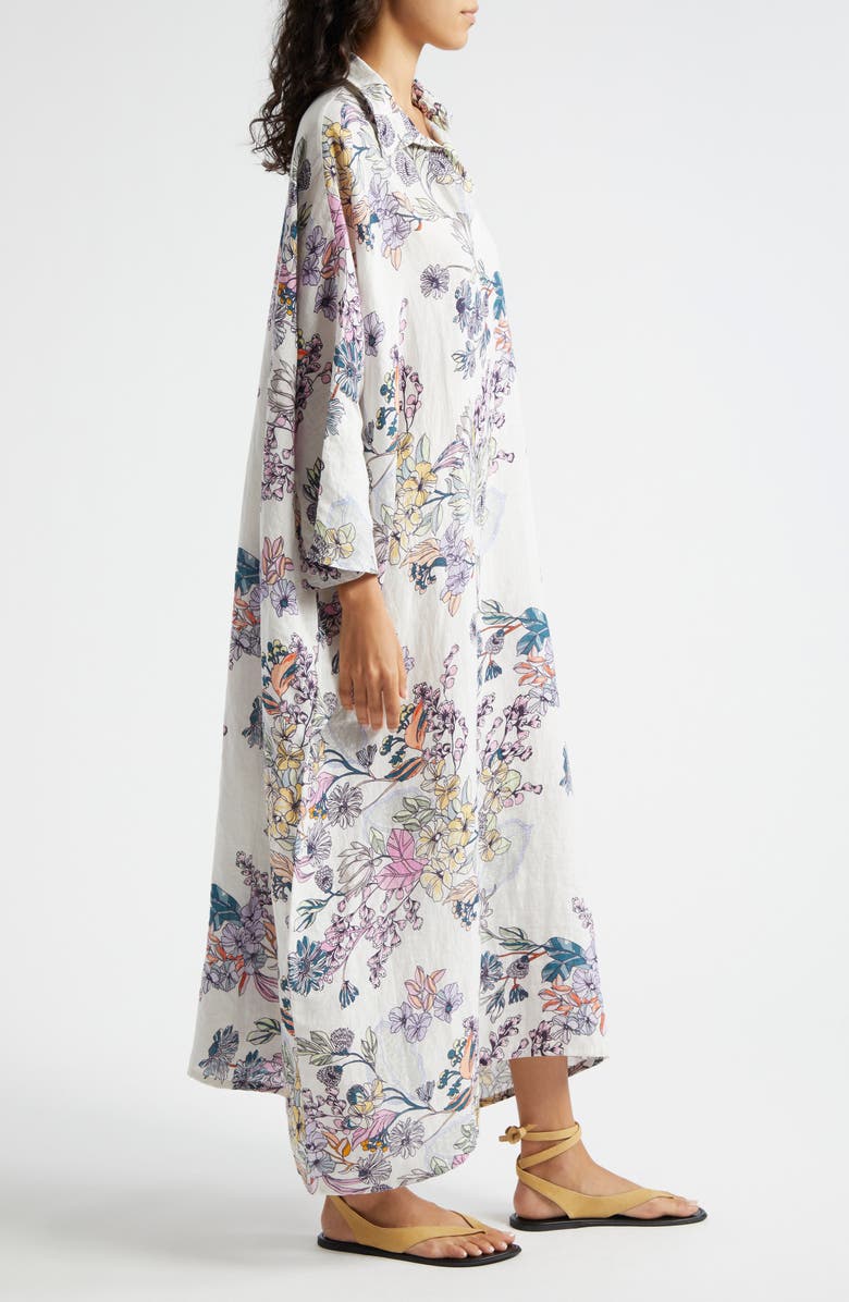 La Vie Style House Everyday Floral Long Sleeve Linen Cover-Up Caftan, Alternate, color, 