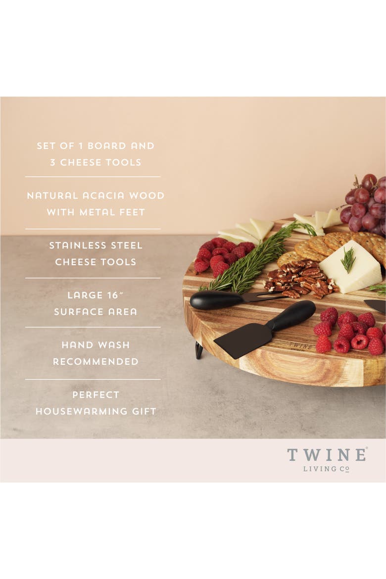 Acacia Wood Footed Cheese Board and Knife Set, Alternate, color, Wood