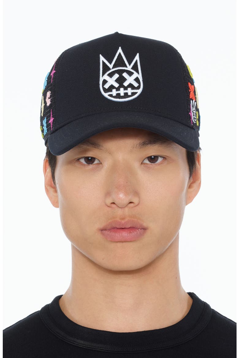 Shimuchan Logo Trucker Hat, Alternate, color, BLACK PATTERN