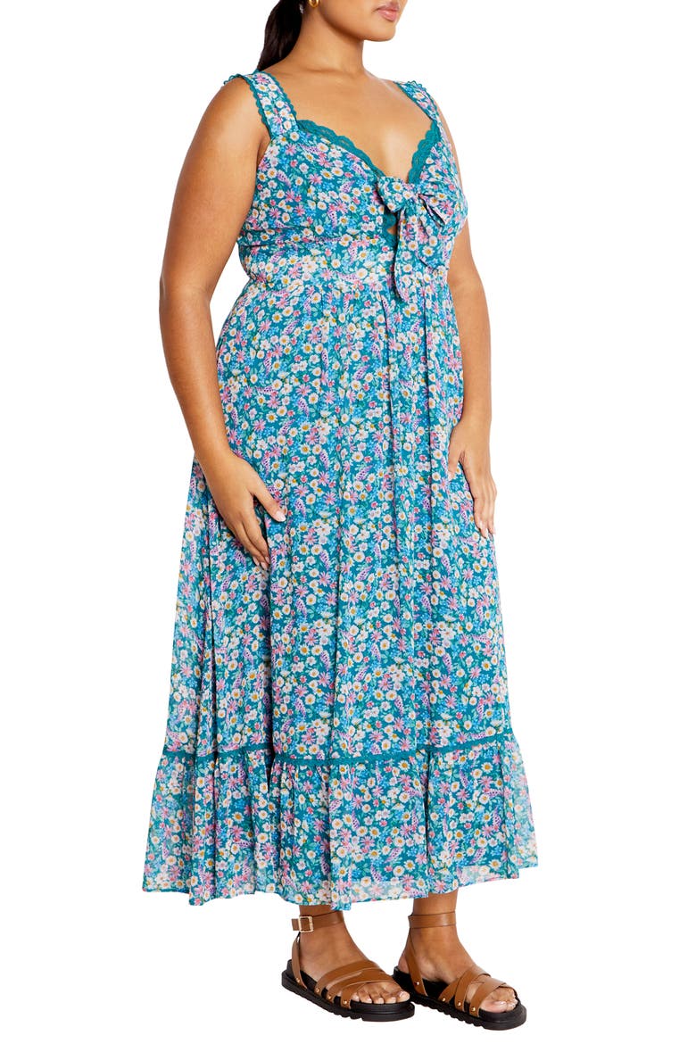 Lidia Tie Front Lace Trim Maxi Dress, Alternate, color, DITSY SWIRL