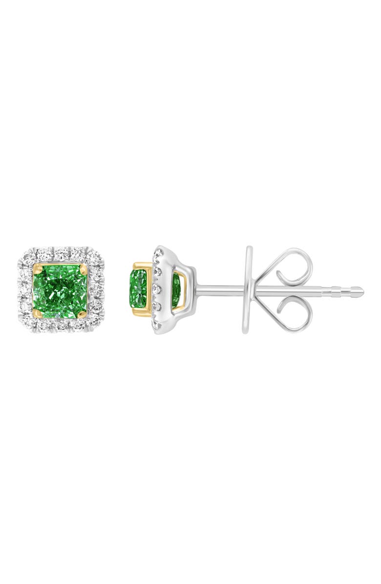 EFFY Two-Tone Diamond Halo Emerald Stud Earrings, Alternate, color, Green