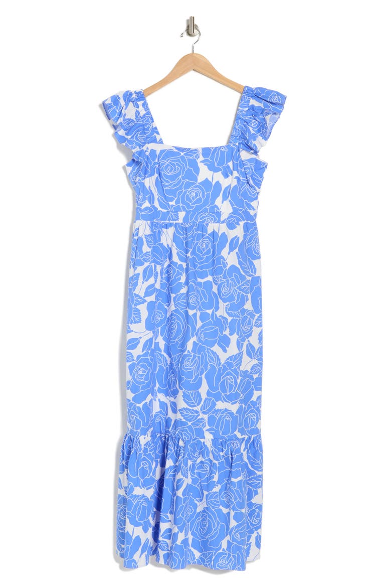Floral Ruffle Strap Maxi Dress, Alternate, color, IVORY/BLUE