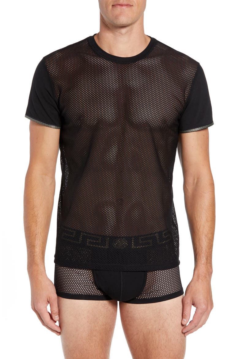 Girocollo Mesh T-Shirt, Main, color, BLACK