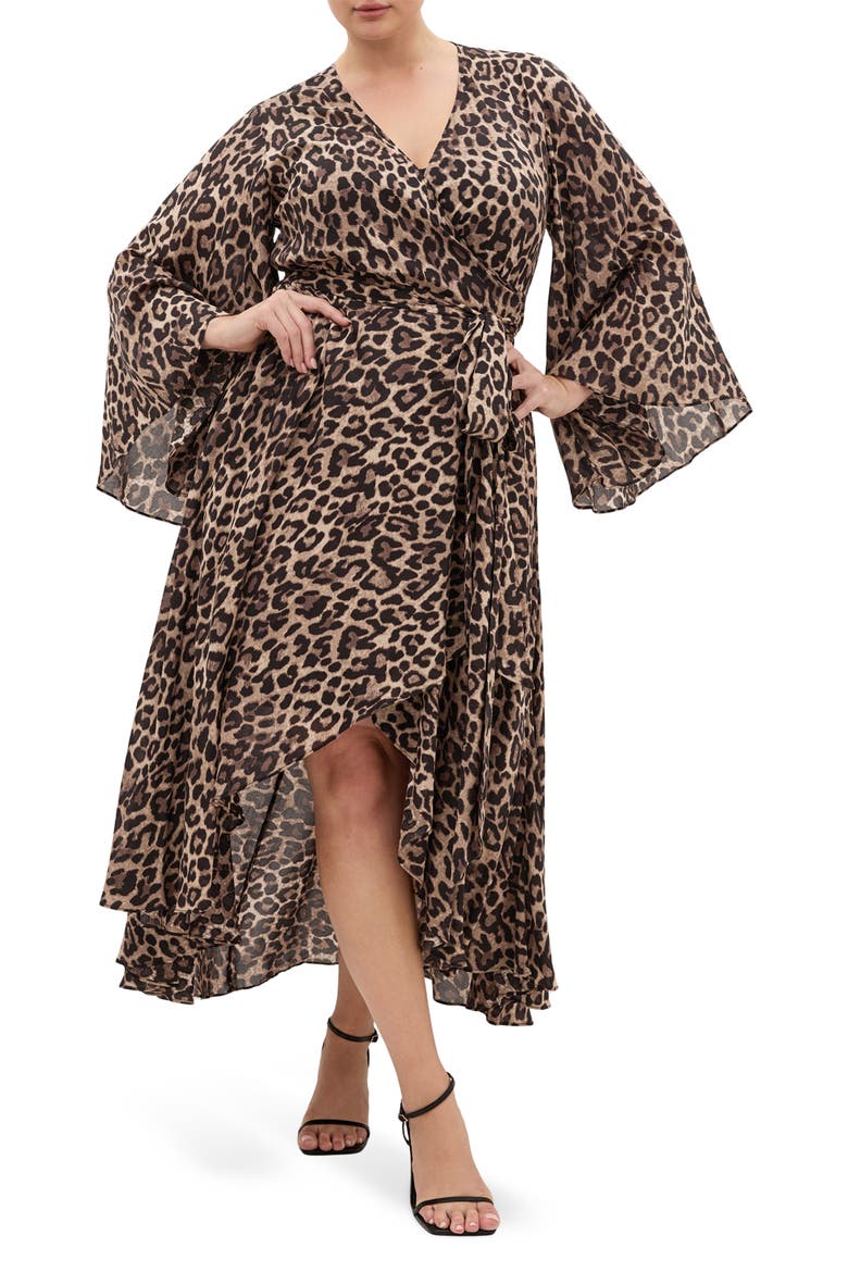 Eva Long Sleeve Wrap Maxi Dress, Main, color, LEOPARD