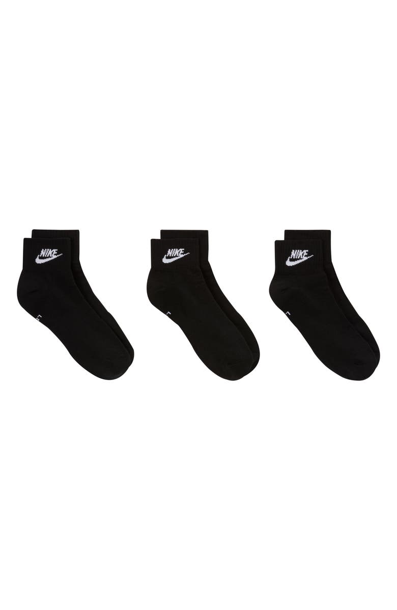 Nike Assorted 3-Pack Dri-FIT Essential Ankle Socks, Alternate, color, Black/ White