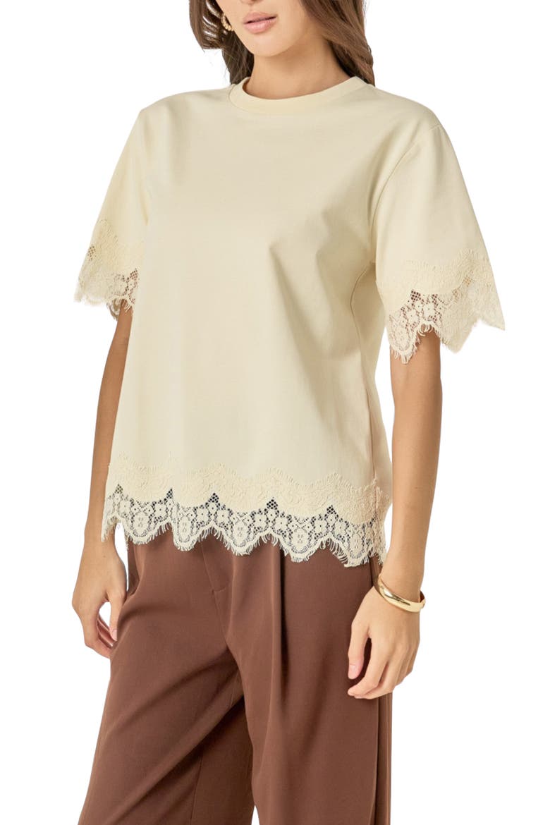 Lace Trim Cotton T-Shirt, Alternate, color, CREAM