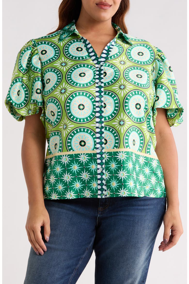 Morocco Bubble Sleeve Top, Main, color, ROULETTE MANDALA