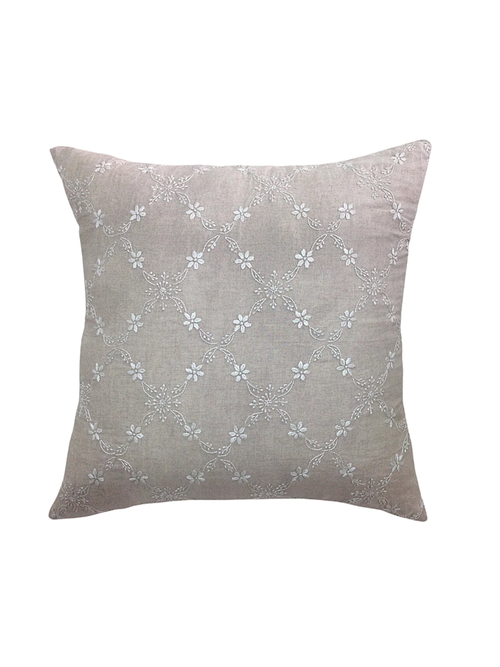Alamwar Grace Lucknow Pillow Cover Natural Linen In Beige/shell